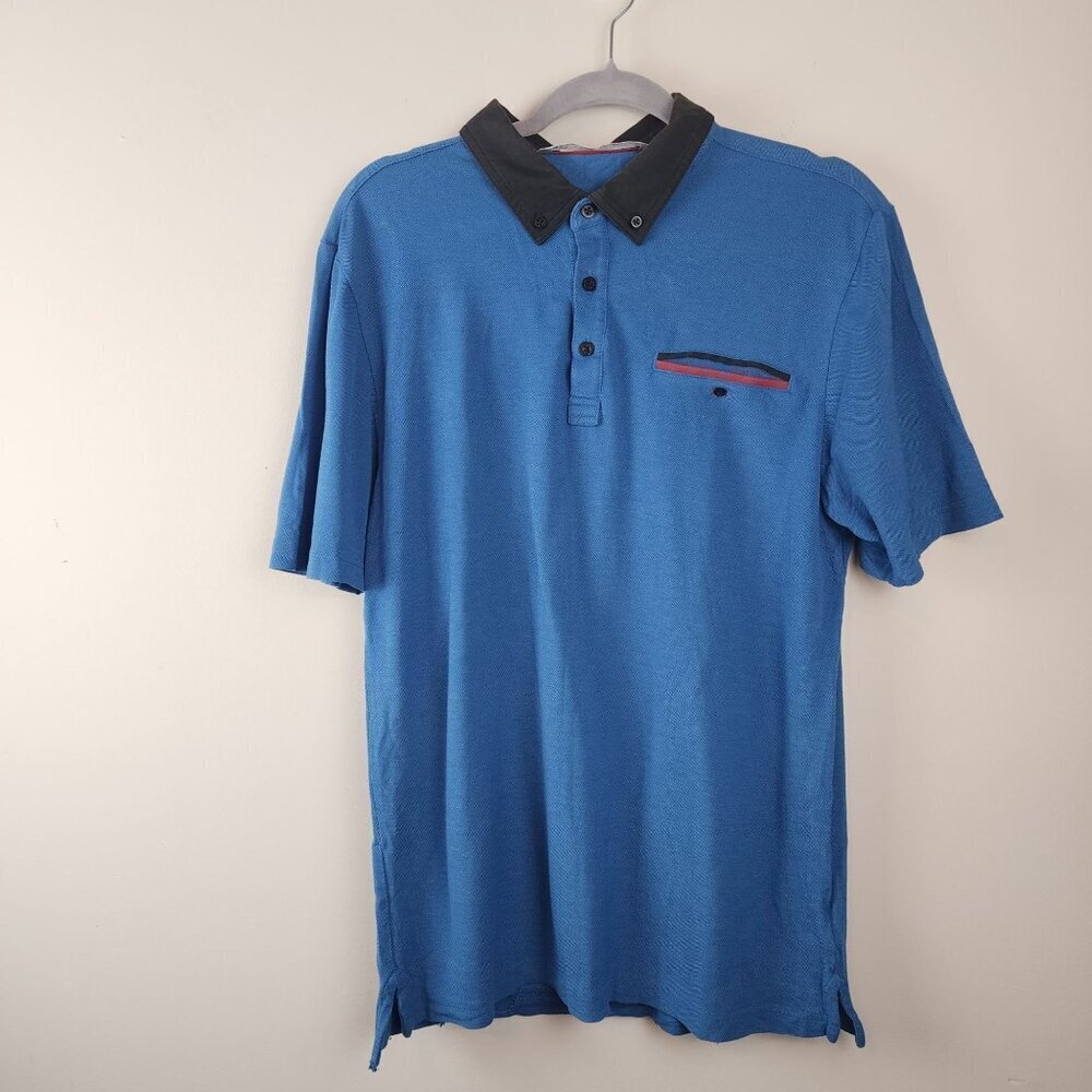 Travis Mathew Blue Polo Shirt sz M Men Golf Preppy